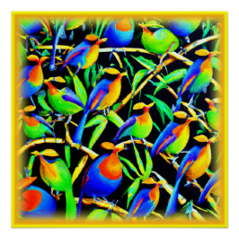 Vögel auf Baummalerei. Jetzt kaufen Poster