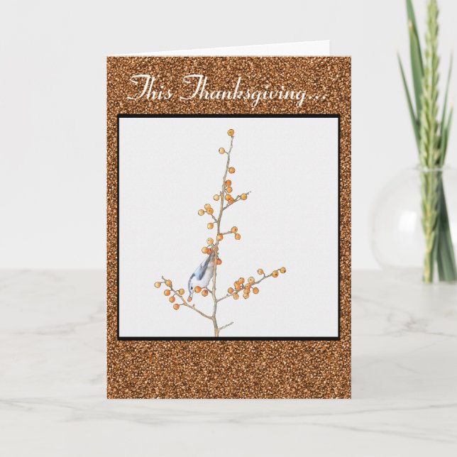 Vogel auf Berry a Branch Erntedank Karte (Vorderseite)