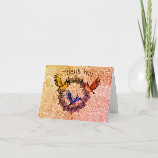 Vögel auf Blume Kranz Danke Karte (Vorderseite)