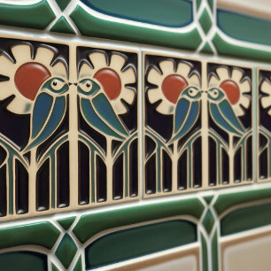 Vogel auf Blumen Art Deco Nouveau Wanddekoration Fliese