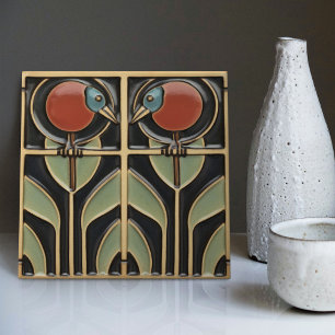 Vogel auf Blumen Art Deco Nouveau Wanddekoration Fliese
