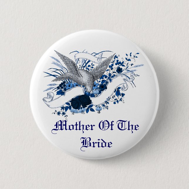 Vogel auf Bouquet (blau) Button (Vorderseite)
