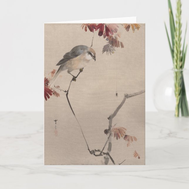 Vogel auf Branch-Watching Spinne | Watanabe Seitei Karte (Vorderseite)