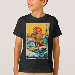 Vogel auf Capyra surft auf großer Welle Anime Kawa T-Shirt