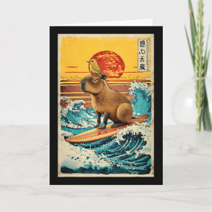 Vogel auf Capyra surft Greatwave Anime Kawaii Japa Karte