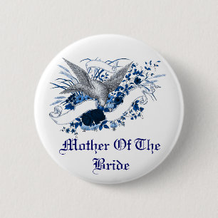 Vogel auf dem Blumenstrauß (blau) Button