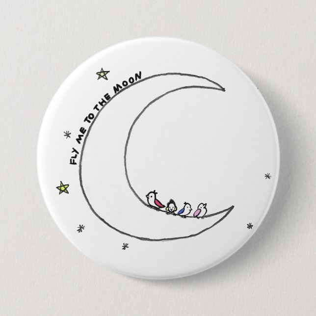 Vögel auf dem Mond-Button Button (Vorderseite)