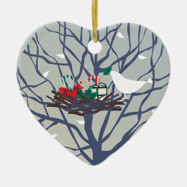 Vogel auf dem Nest am Weihnachten Keramikornament (Vorne)