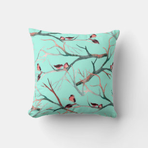 Vögel auf den Baumzweigen Aquarellmalerei Kissen