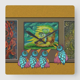 Vögel auf der Galerie Quadratische Wanduhr