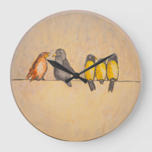 Vögel auf Draht - Acrylmauer Große Wanduhr