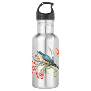 Vogel auf einem Baumzweig sitzend Edelstahlflasche