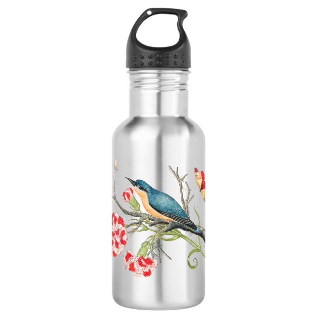 Vogel auf einem Baumzweig sitzend Edelstahlflasche (Vorderseite)