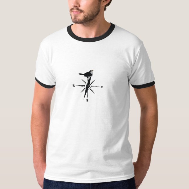 Vogel auf einem Kompass-T - Shirt (Vorderseite)