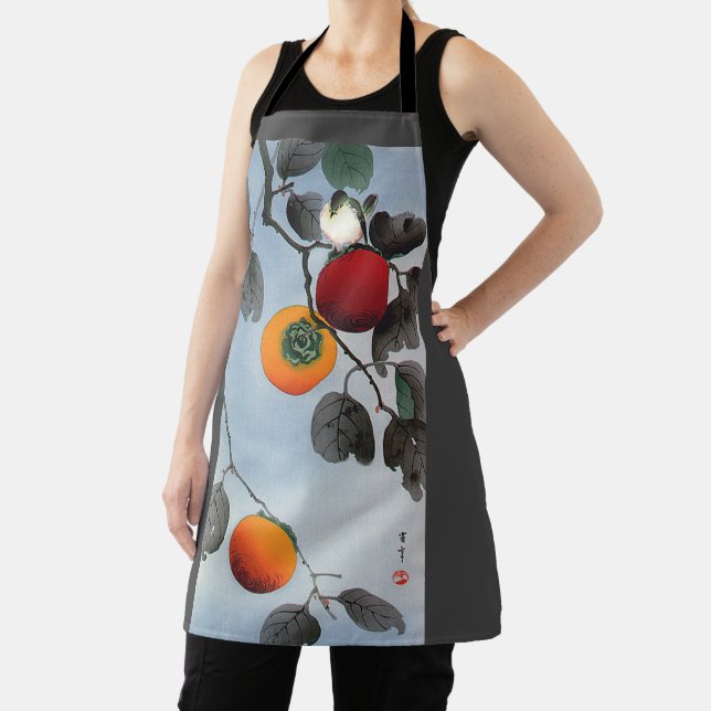 Vogel auf einem Persimmonbaum, Watanabe Seitei Schürze (InSitu)