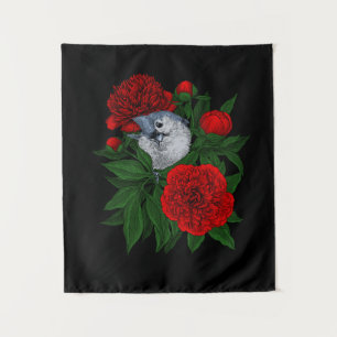 Vogel auf einem roten Tornadenstaub Wandteppich