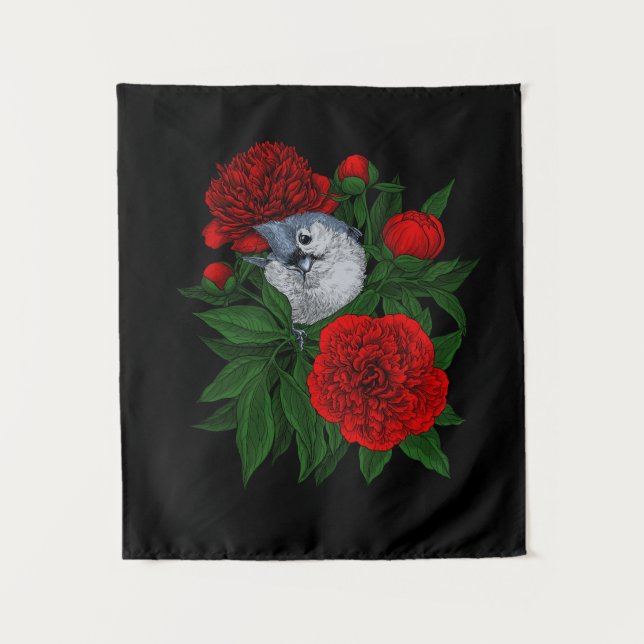 Vogel auf einem roten Tornadenstaub Wandteppich (Vorderseite)