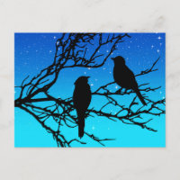 Vögel auf einem Zweig, Schwarz gegen Abend Blau