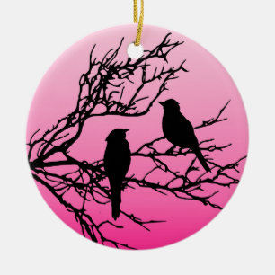 Vögel auf einem Zweig, schwarz gegen Morgenrot Keramikornament