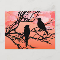 Vögel auf einem Zweig, schwarz gegen Sunset Orange