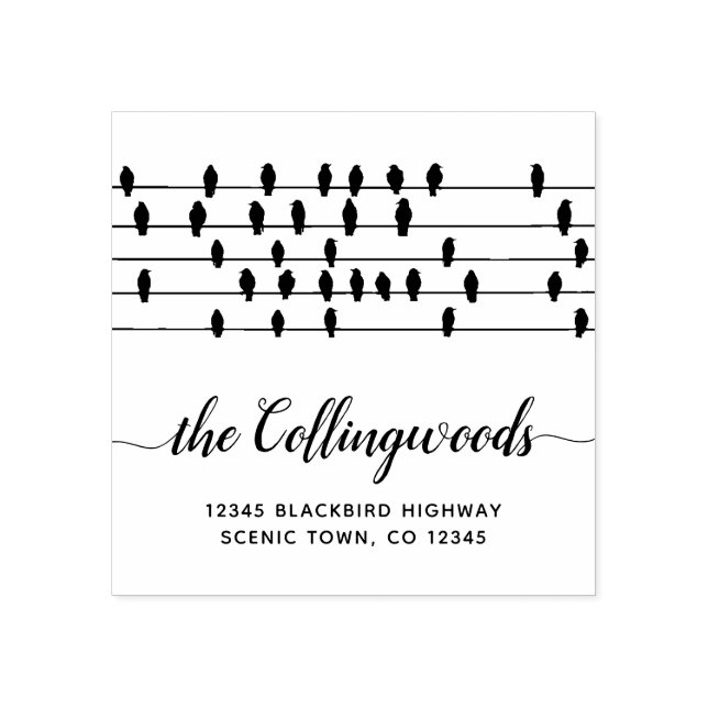 Vögel auf einer drahtgebundenen Rücksendeadresse Gummistempel (Prägung)