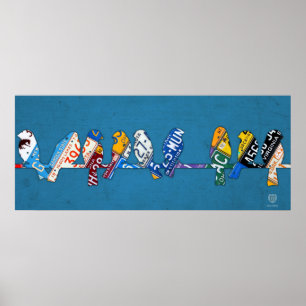 Vogel auf einer Drahtlos-Lizenzplatte Art Poster