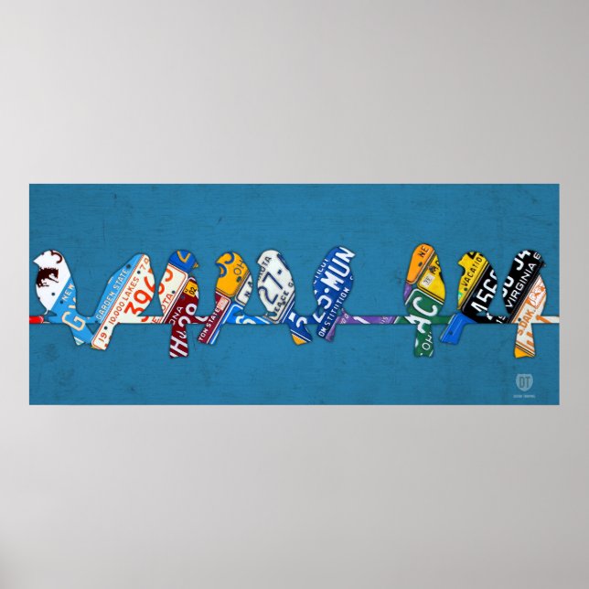 Vogel auf einer Drahtlos-Lizenzplatte Art Poster (Vorne)