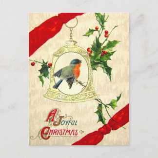 Vogel auf einer Glocke mit Stechpalme Postkarte