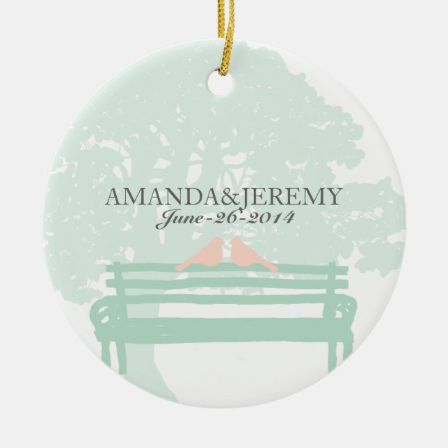 Vögel auf einer Parkbank Keramikornament (Vorne)