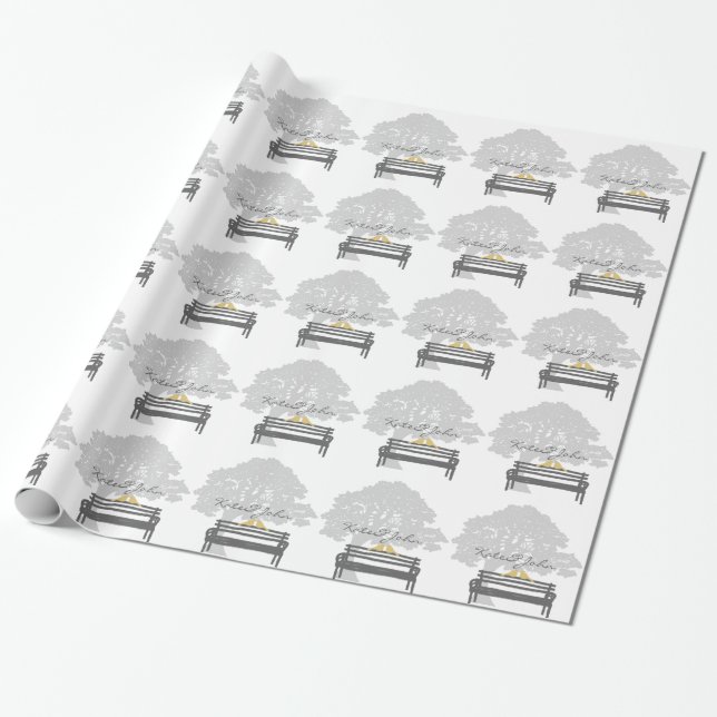 Vögel auf einer Parkbench-Hochzeit Geschenkpapier (Ungerollt)