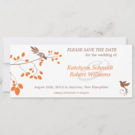 Vögel auf einer Zweigstelle Orange & Brown Save th Save The Date