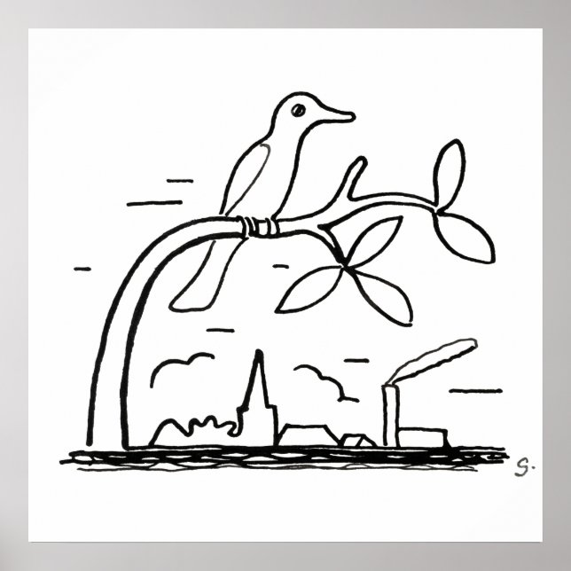 Vogel auf einer Zweigstelle Zeichnend von Leo Gest Poster (Vorne)