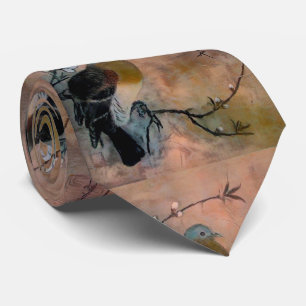 Vogel auf Kirschblüte-Baum Krawatte