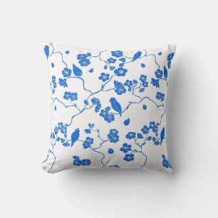 Vögel auf Kirschblüten Blaudruck Kissen