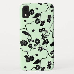 Vögel auf Kirschblüten Schwarz auf Mintgrün Case-Mate iPhone Hülle