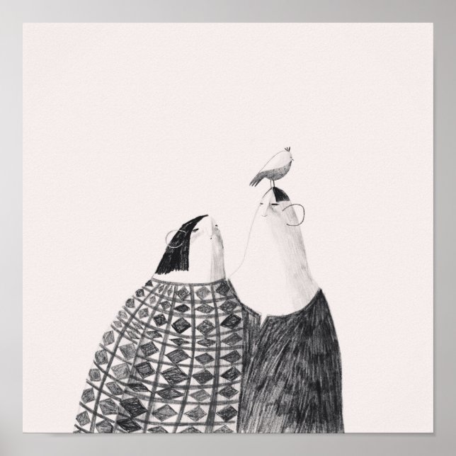 Vogel auf Kopf Poster (Vorne)