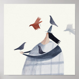 Vogel auf Kopf Poster
