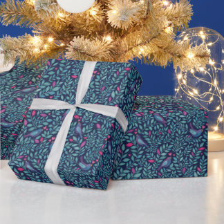 Vögel auf Marine-Wasserfarb-Effekt-Wrap-Papier Geschenkpapier