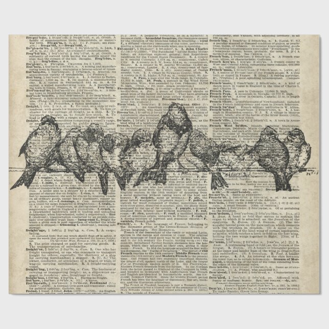 Vögel auf Niederlassungs-Vintager Schablone über Geschenkpapier (Flach)