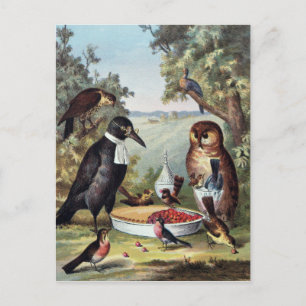 Vögel auf Picknick, Malerei, Reproduktion, Postkarte