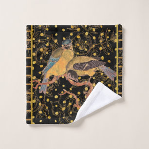 Vögel auf Schwarz-Gold-Elegant Badhandtuch Set