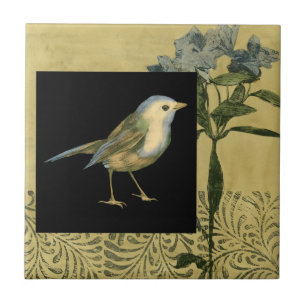 Vogel auf schwarzem und Vintagem Hintergrund Fliese