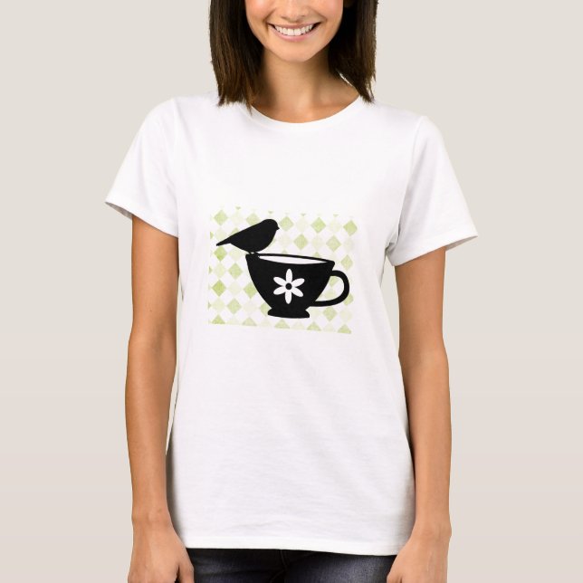 Vogel auf Teacup-Silhouette T-Shirt (Vorderseite)