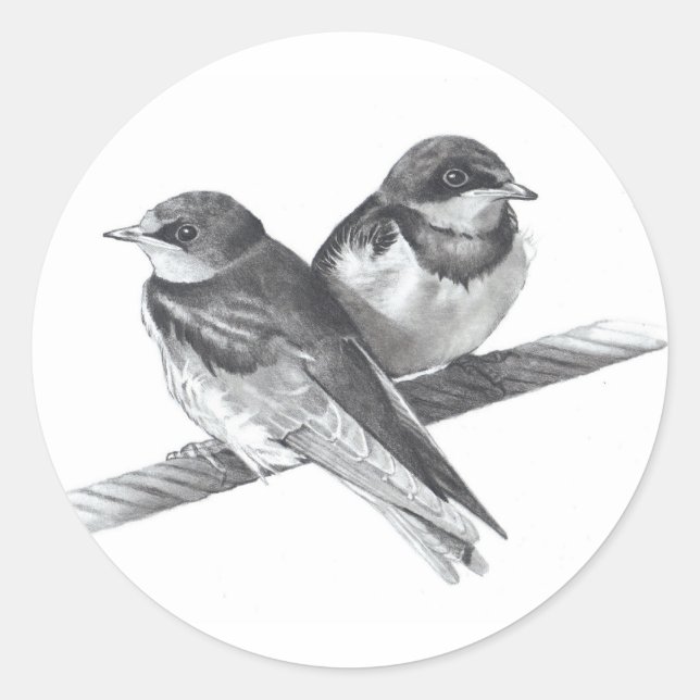VÖGEL AUF WIRD: BABIEN: ARTWORK VON PENCIL RUNDER AUFKLEBER (Vorderseite)