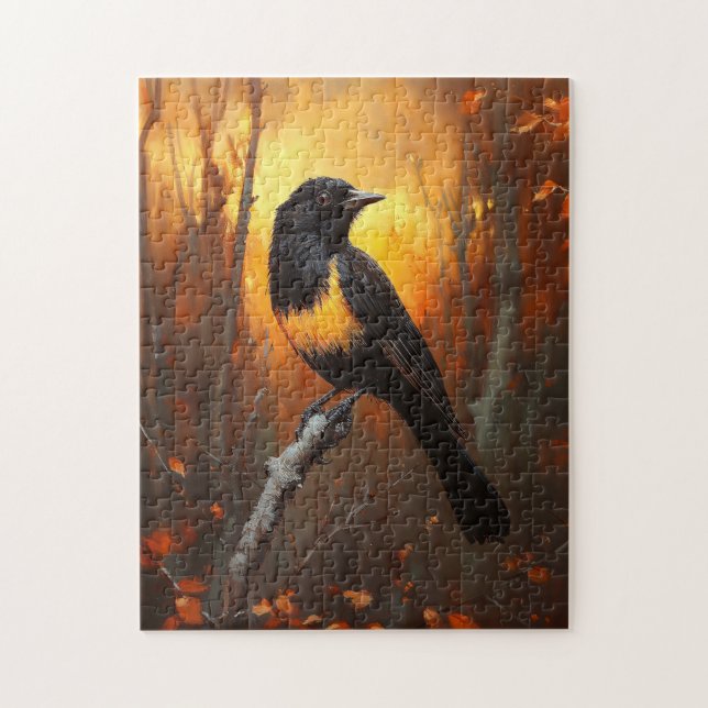 Vogel auf Zweig im Autumnalwald Puzzle (Vertikal)