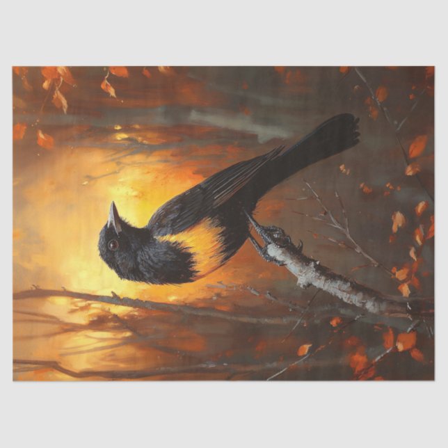 Vogel auf Zweig im Autumnalwald Seidenpapier (Vorderseite)