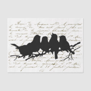 Vögel auf Zweig Schwarze Silhouette Dekoupage Fran Seidenpapier