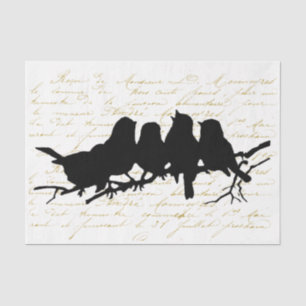 Vögel auf Zweig Schwarze Silhouette Dekoupage Fran Seidenpapier