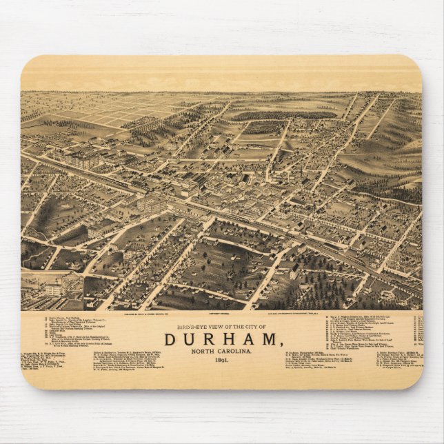 Vogel-Auge Ansicht von Durham, North Carolina Mousepad (Vorne)