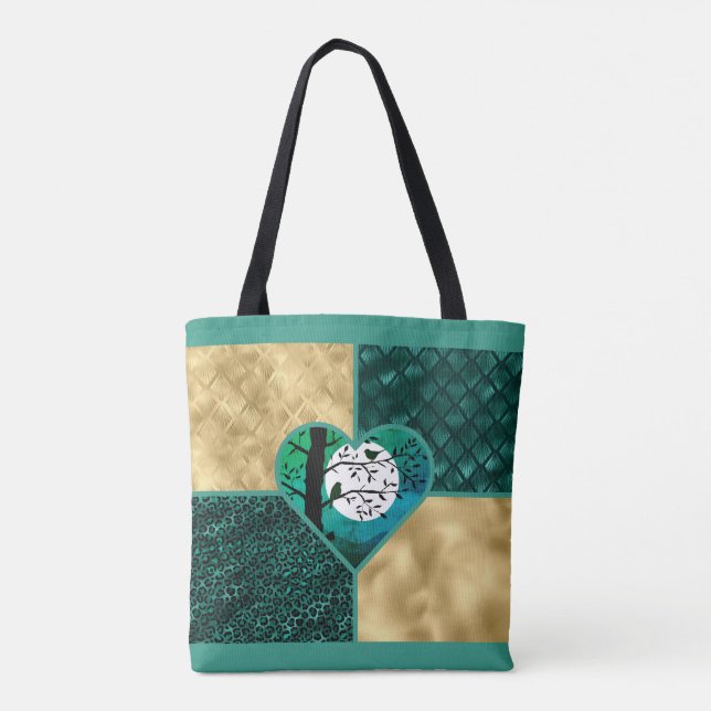 Vögel aus aquamarinem, schwarzem und goldfarbenem  (Rückseite)